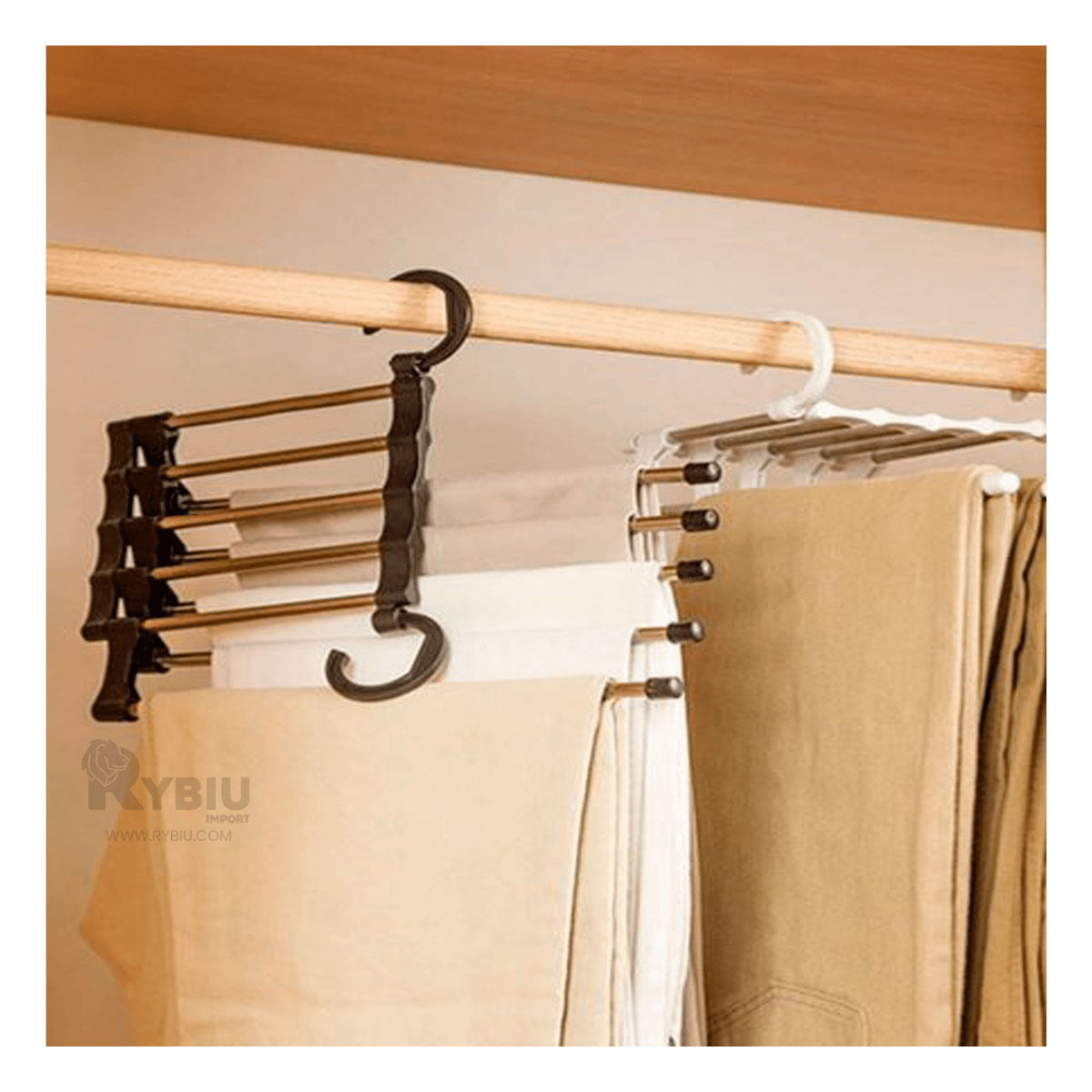 Perchas 5 en 1 para Pantalones de Negro Y+Papel de Regalo