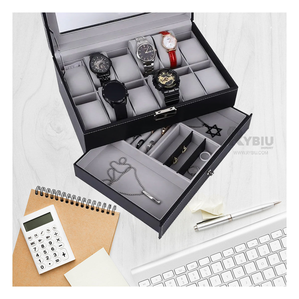 Organizador con Apertura con Llave en Negro Y+Agendita