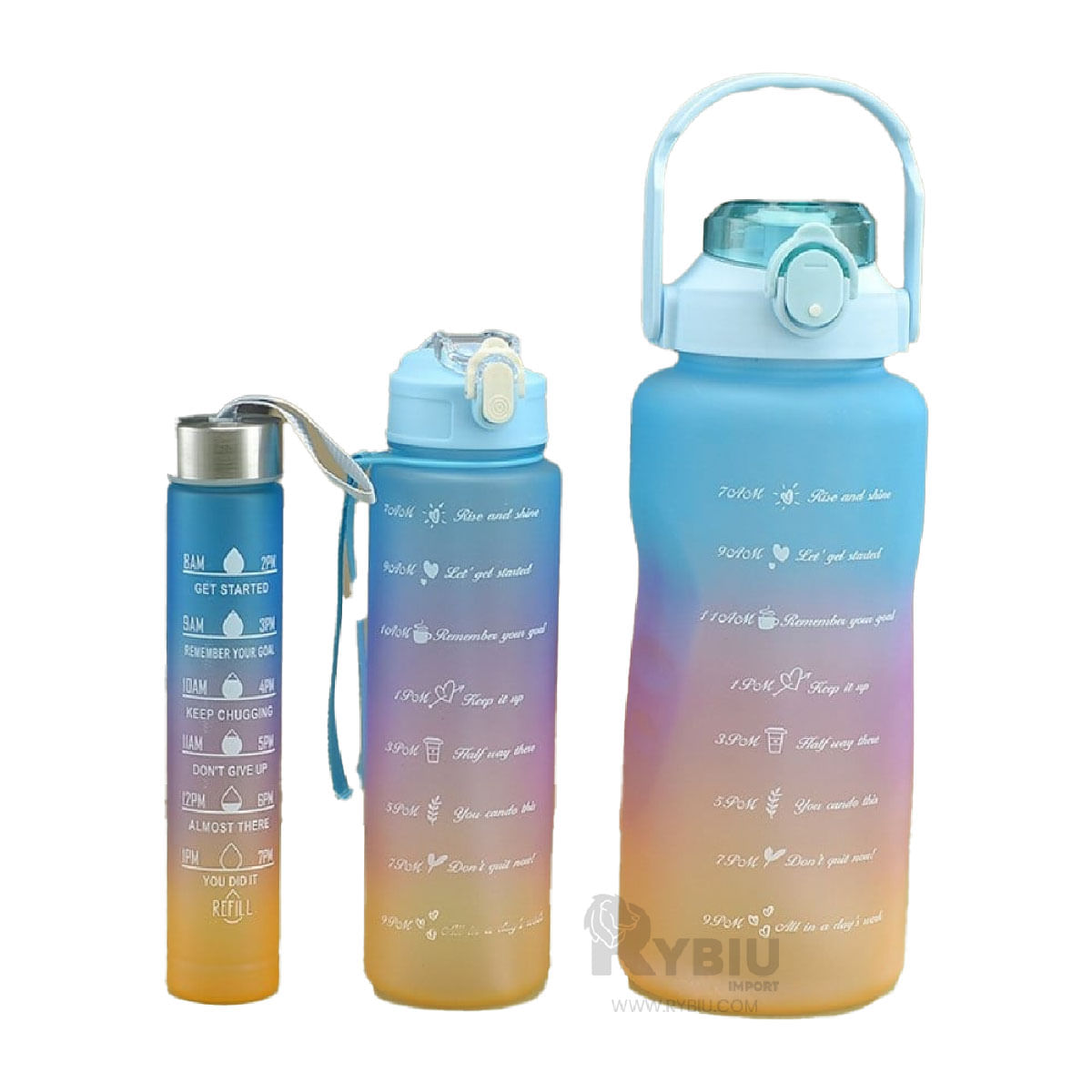 Set de Tomatodos de 2L 1L y 300 ml con Tapa Color Verde Agua