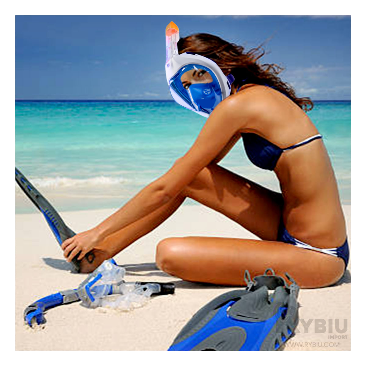 Mascara de Buceo con Correa Ajustable de Color Azul