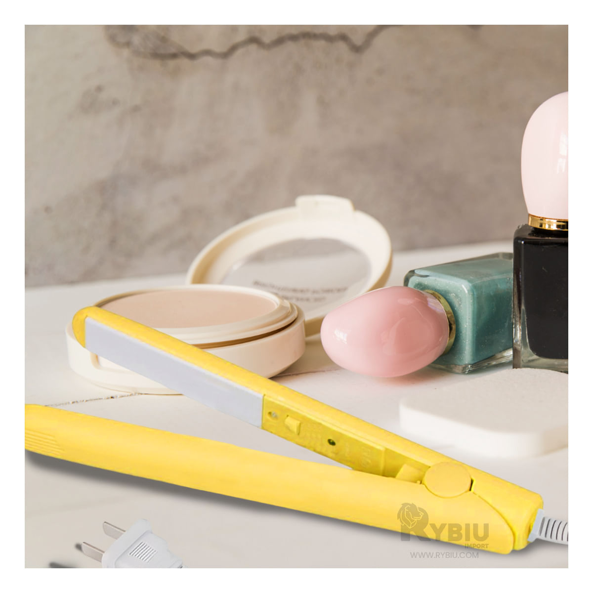 Mini Plancha Portatil de Cabello Amarillo Y+Papel de Regalo