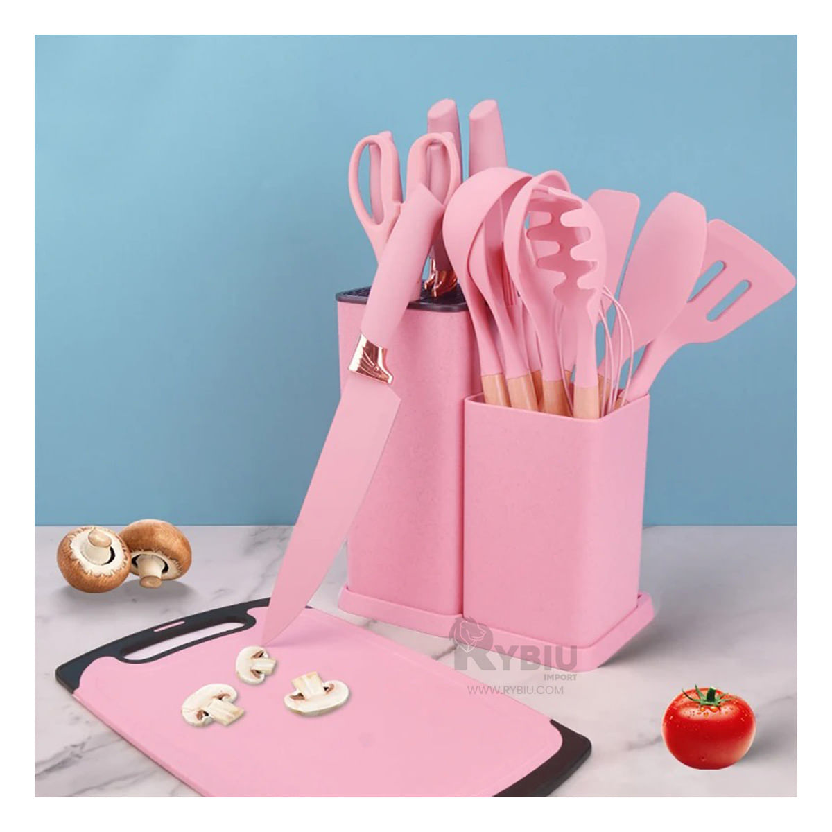 Set Multiusos Cocina de 18 Utensilios Rosado Y+Agendita