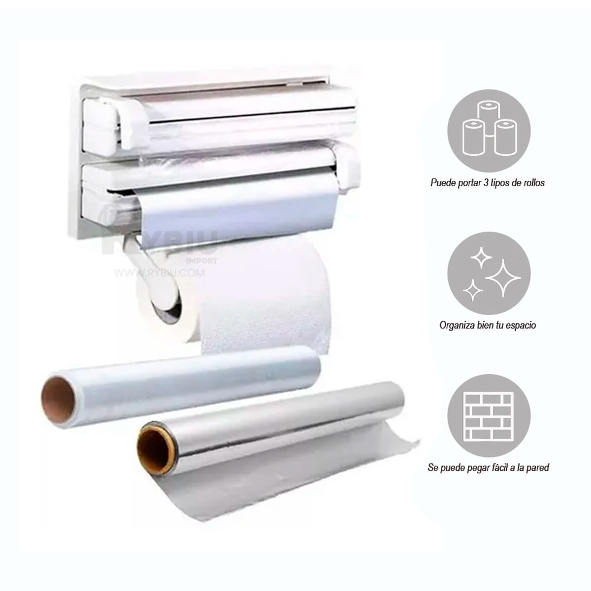 Porta Papel Organizador Triple Rollo Pared