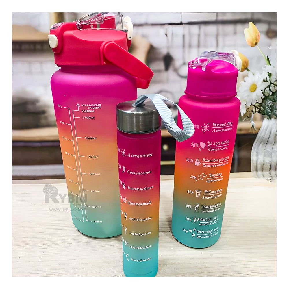 Set Botellas Deportivas de 2L 1L y 300 ml con Tapa Fucsia Set Botellas Deportivas de 2L 1L y 300 ml con Tapa Fucsia