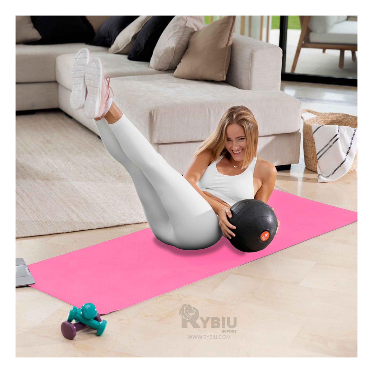 Mat Amplio de Ejercicio de Color Rosado Y+Stickers