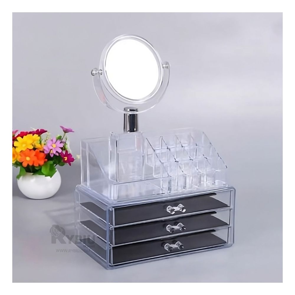 Organizador de Cosmeticos con Cajones y Espejo Transparente Organizador de Cosmeticos con Cajones y Espejo Transparente