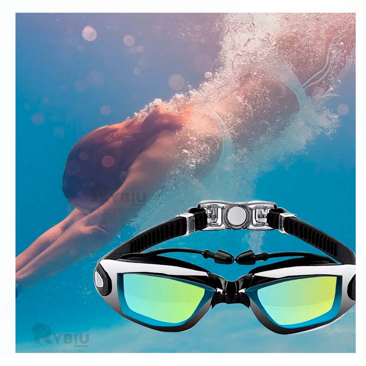 Lentes de Natacion Bonito en Tono Negro Y+Papel de Regalo