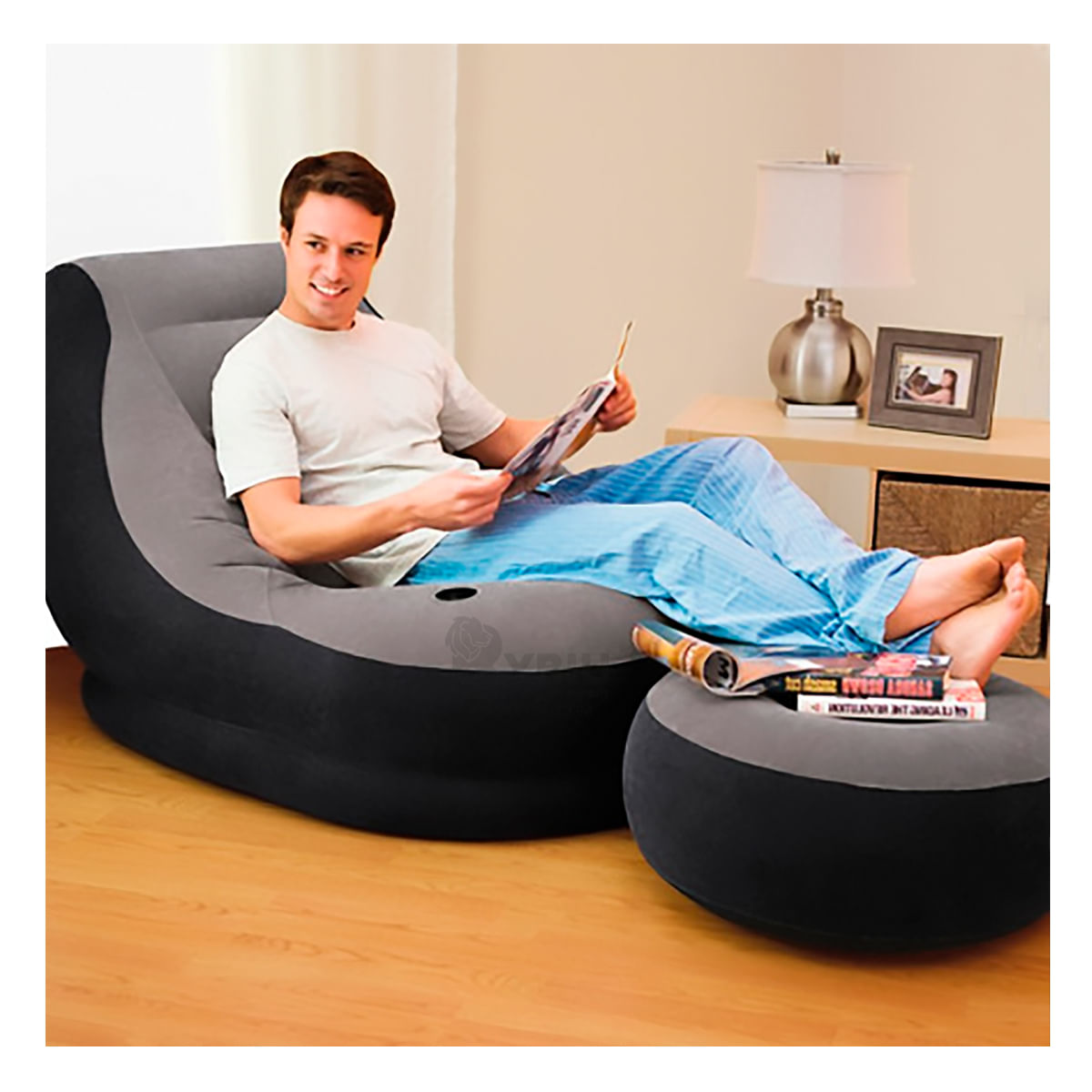 Sofa mas Poof Inflable Comodo y Transportable en Multicolor