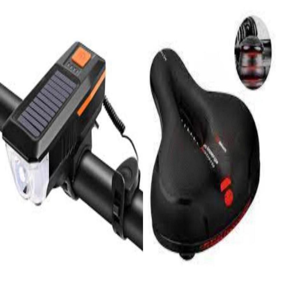 SILLIN ANCHO RESORTES + LUZ SOLAR 350LM BICICLETA