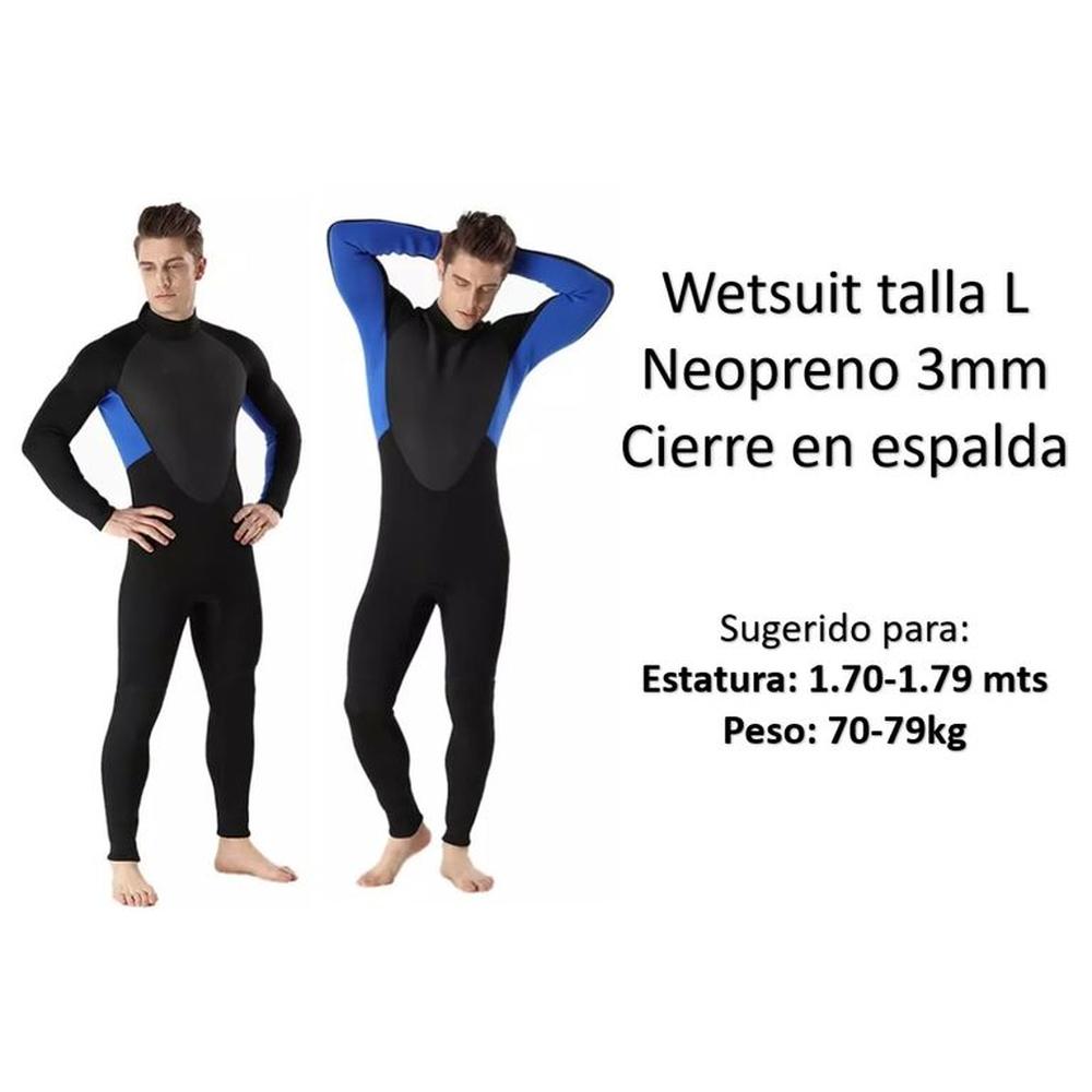 Wetsuit L Neopreno 3mm Negro Azul Cierre Espalda