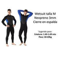 Wetsuit M Neopreno 3mm Negro Azul Cierre Espalda