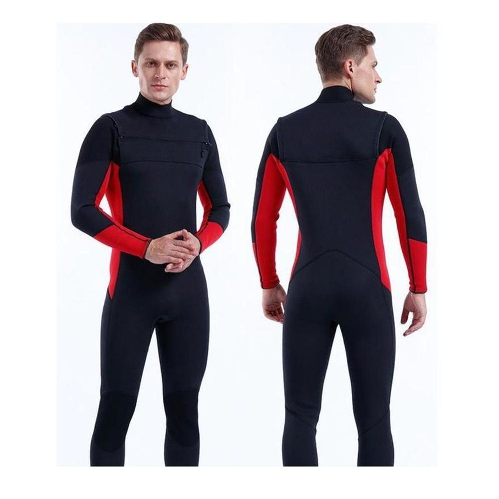 Wetsuit L cierre pecho neopreno 3mm negro rojo