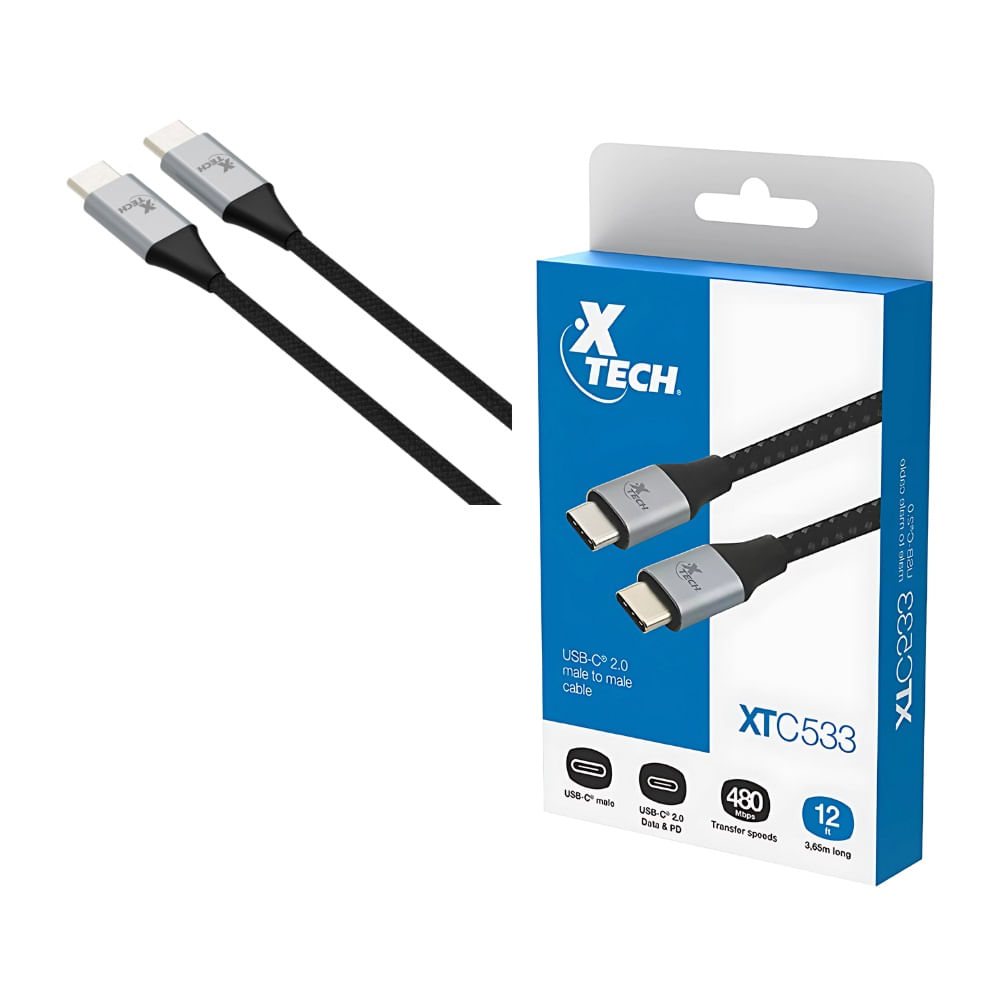 Cable USB-C a USB-C Macho XTECH XTC533 3.65 Metros