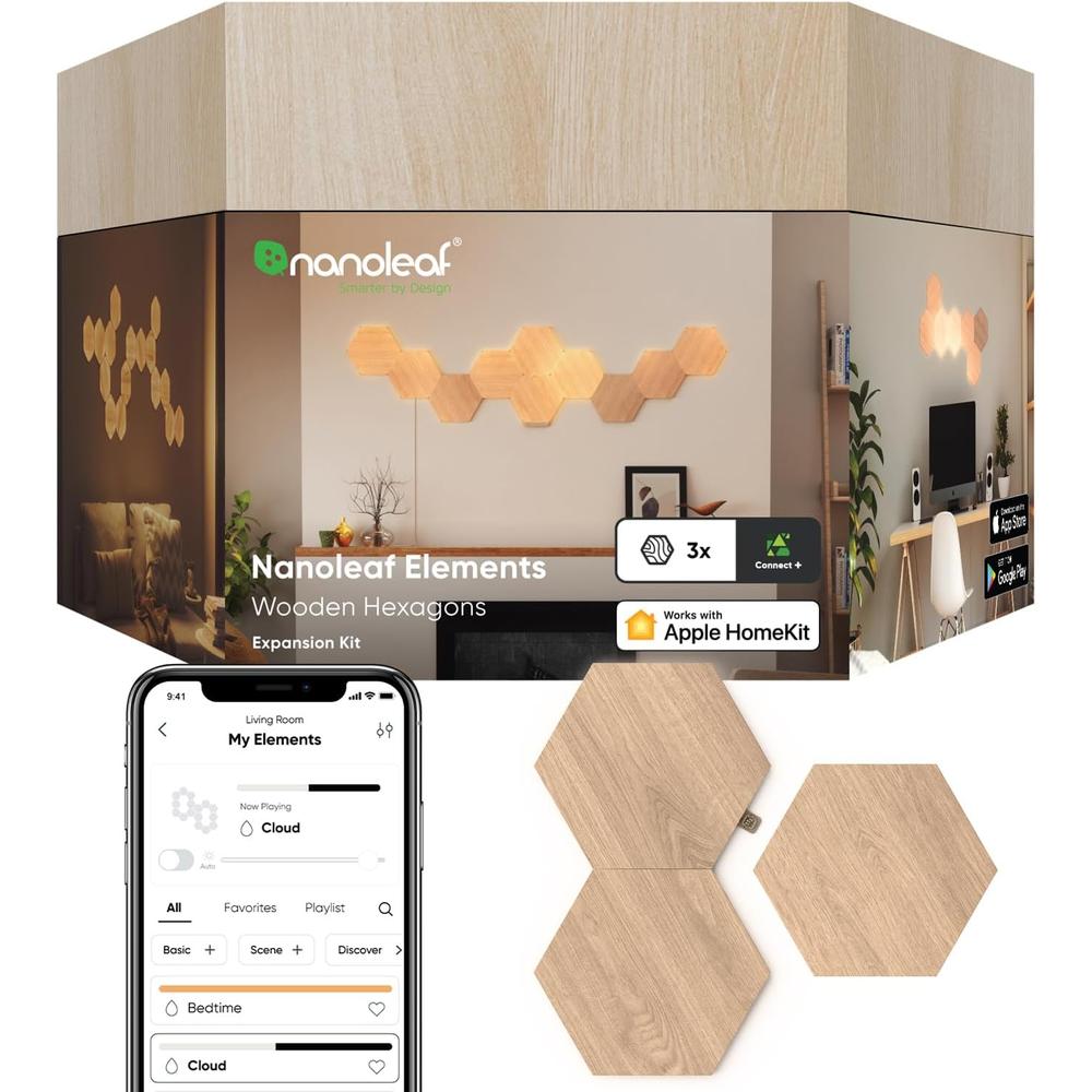 Nanoleaf Elements Paneles LED Hexagonales Madera (Paquete de 3)