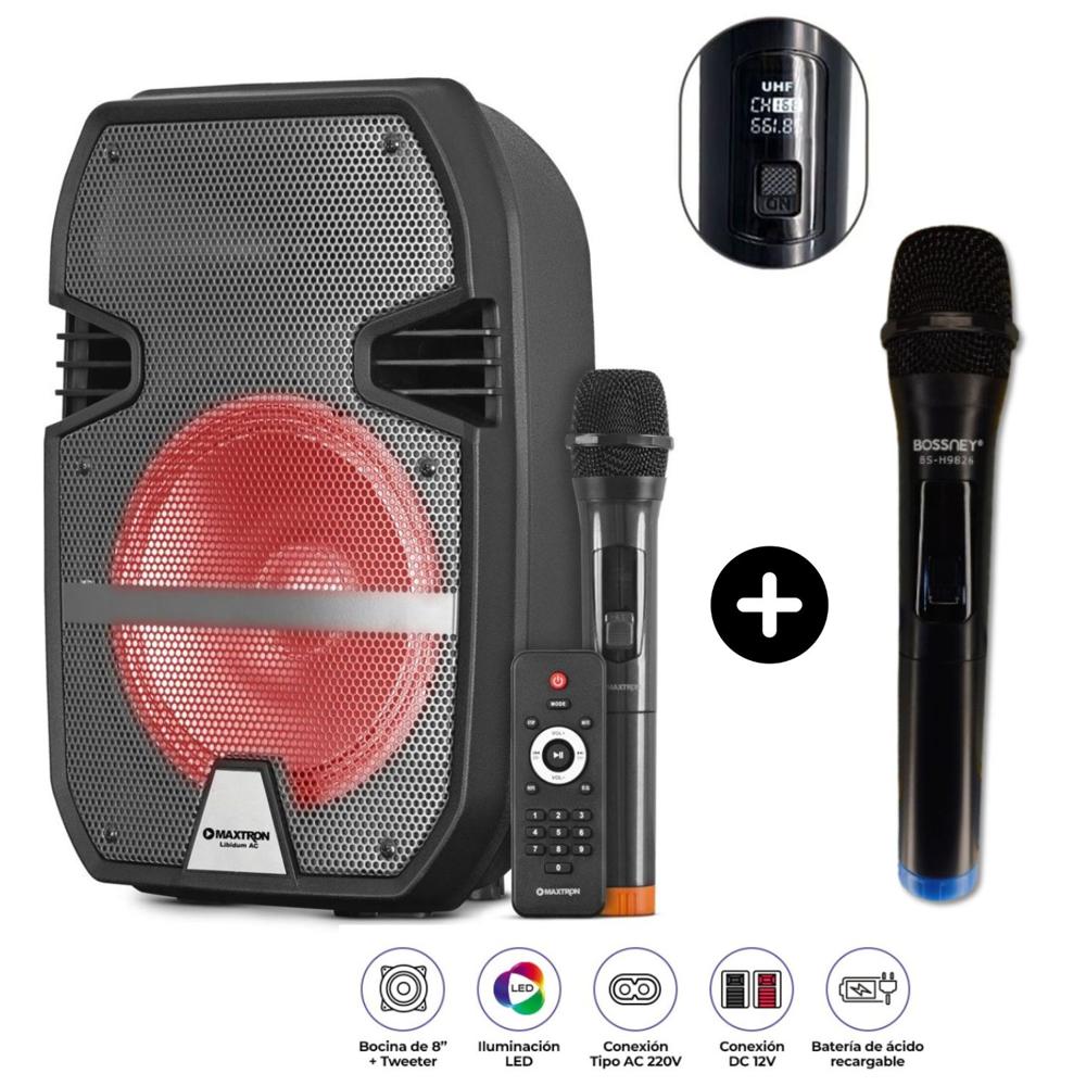 Parlante Maxtron Libidum MX 323AC USB BT + Micrófono Bossney BS-H9826
