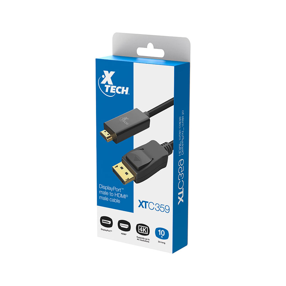 Cable DisplayPort a HDMI Xtech 3m, Negro - Conecta tus dispositivos fácilmente y disfruta de alta c