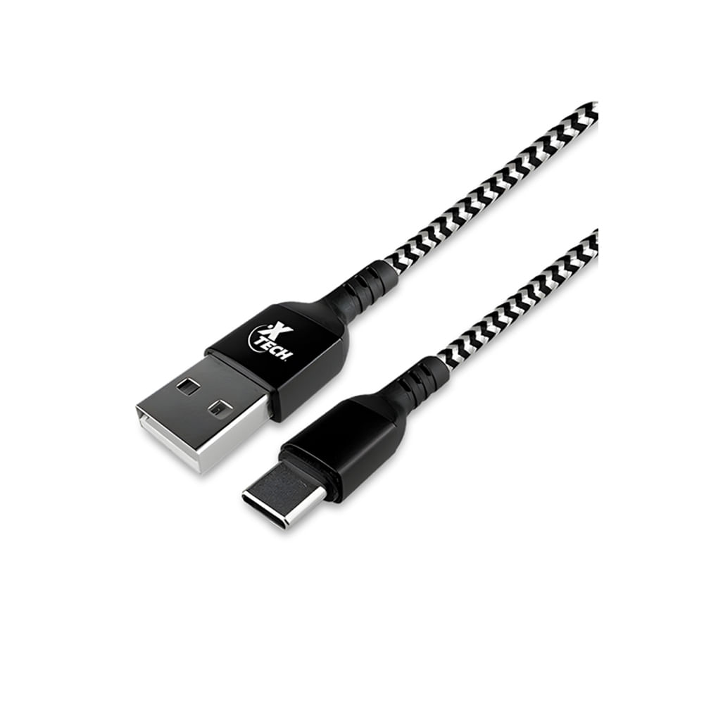 Xtech Cable USB 1.8 m Tipo A a USB-C 24 pines Trenzado Negro y Blanco para Conexiones Rápidas