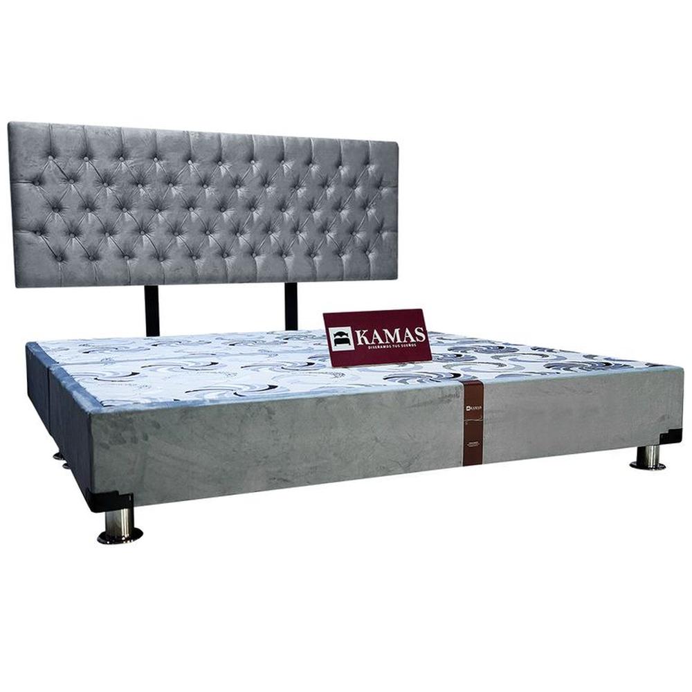 CAMA TARIMA KAMAS KING + CABECERA AÉREA CAPITONEADO - GRIS Gris CAMA TARIMA KAMAS KING + CABECERA AÉREA CAPITONEADO - GRIS Gris