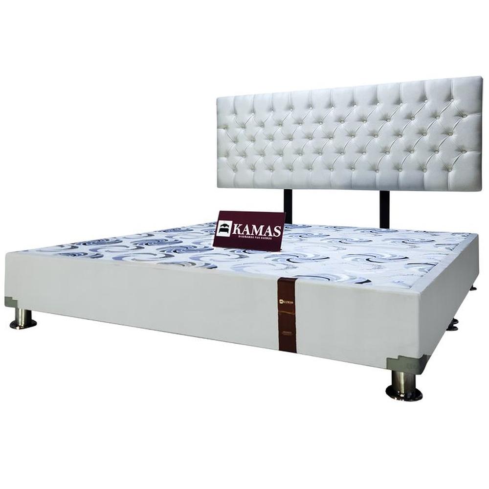 CAMA TARIMA KAMAS KING + CABECERA AÉREA CAPITONEADO - BLANCO Blanco CAMA TARIMA KAMAS KING + CABECERA AÉREA CAPITONEADO - BLANCO Blanco