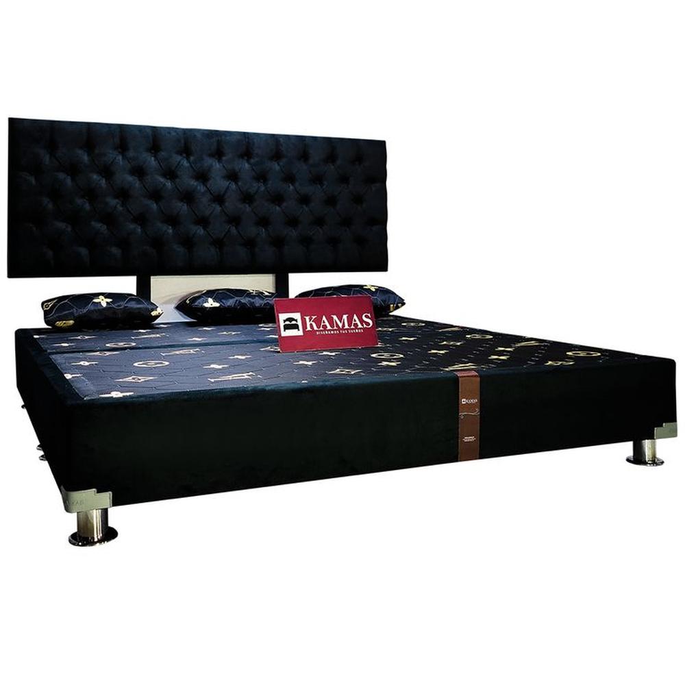 CAMA TARIMA KAMAS KING + CABECERA AÉREA CAPITONEADO - NEGRO Negro CAMA TARIMA KAMAS KING + CABECERA AÉREA CAPITONEADO - NEGRO Negro