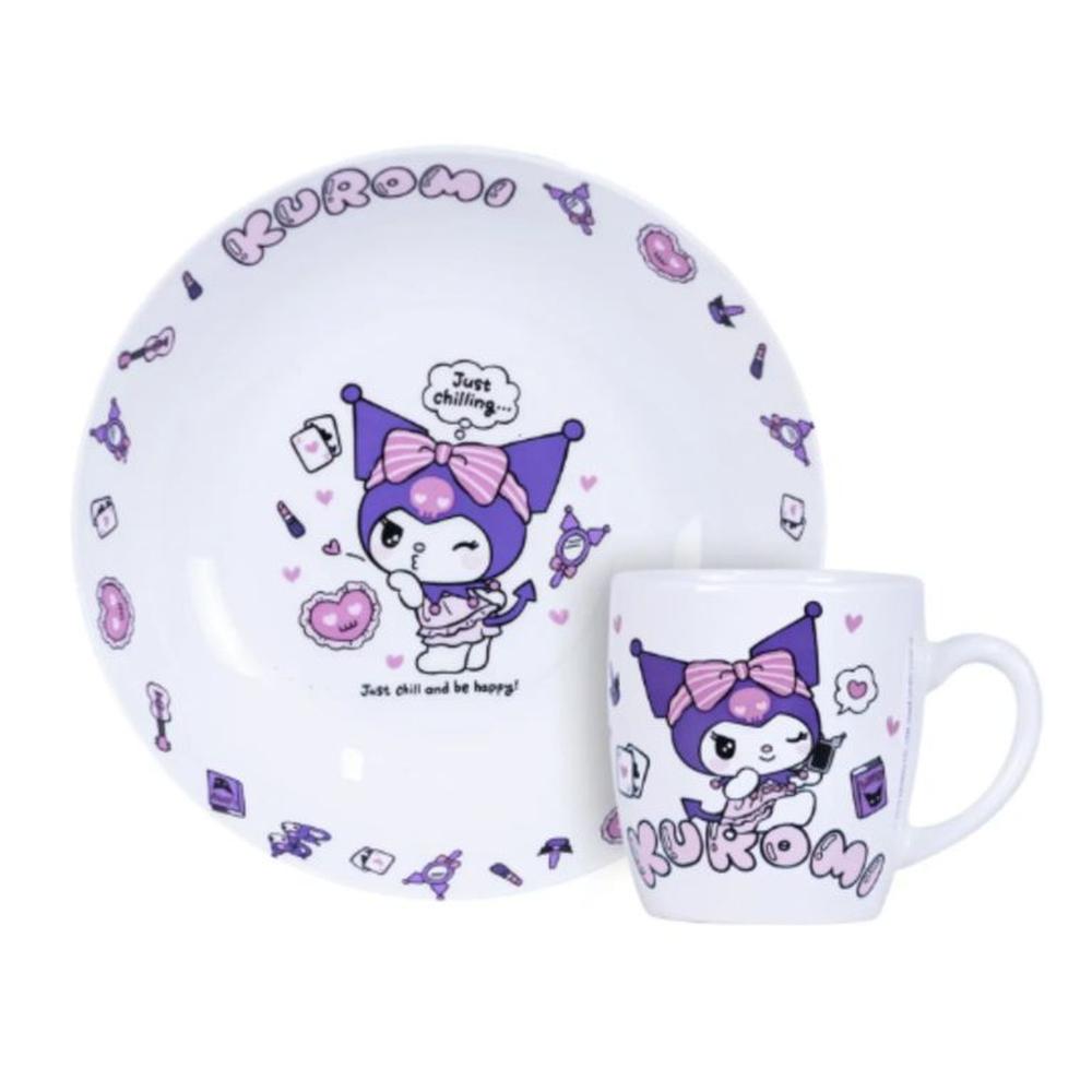 Set 2 Piezas Taza y Plato Cerámica Kuromi Sanrio