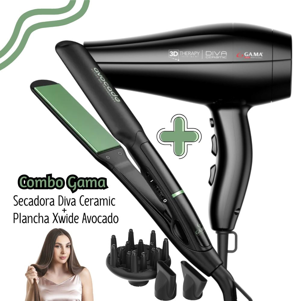 Combo GAMA Secadora Diva Ceramic  + Plancha Xwide Avocado