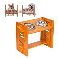 Plato Dobles Elevado de Madera Para Perros Medianos