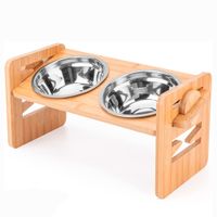 Plato Dobles Elevado de Madera Para Perros Pequeños