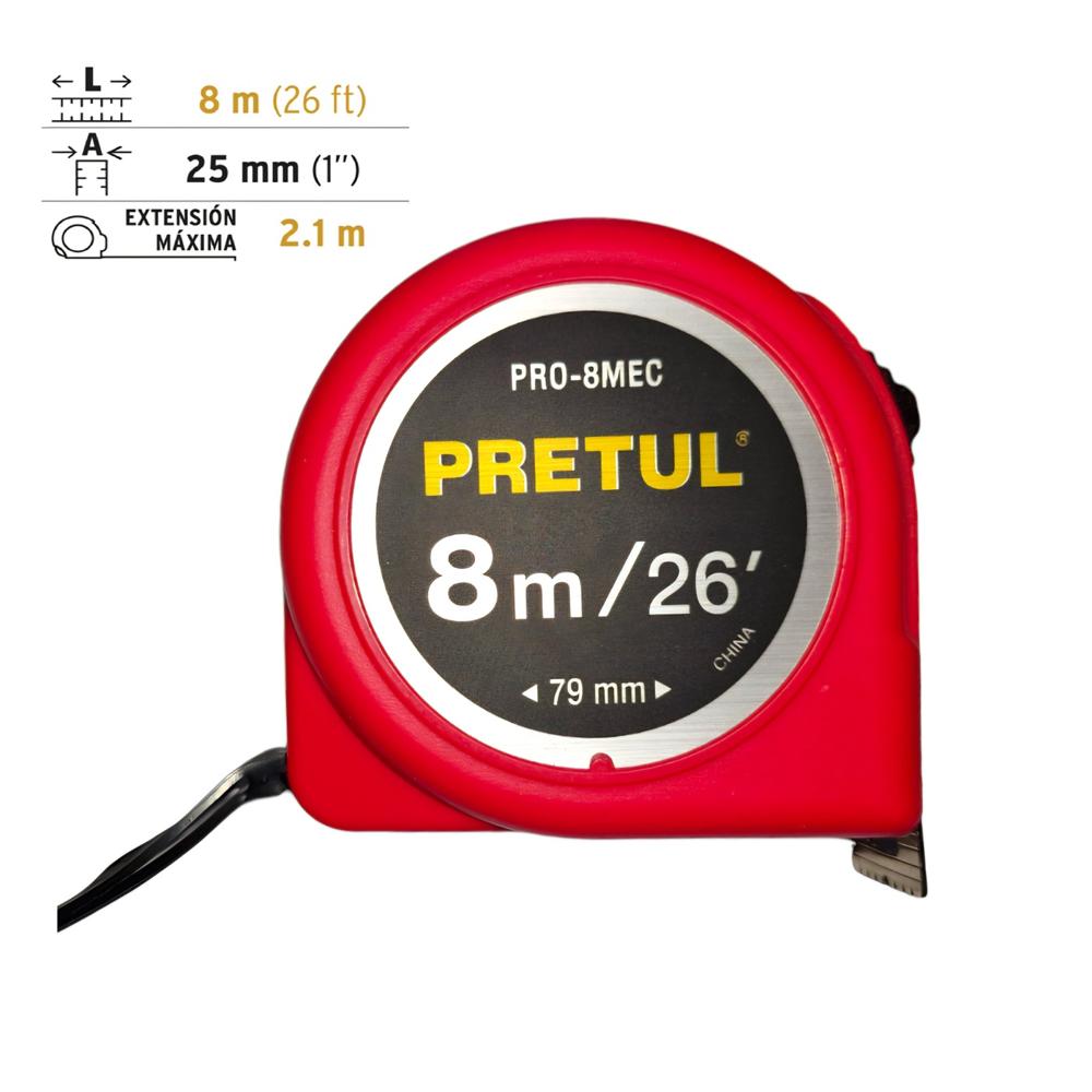 Wincha Cinta Métrica 8 Metros Rojo PRETUL 21625