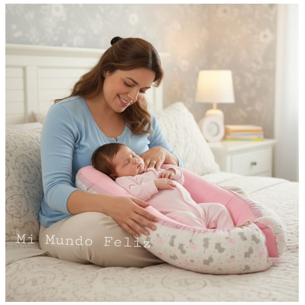 CUNA COLECHO NIDO COJIN CON ALMOHADITA ROSA