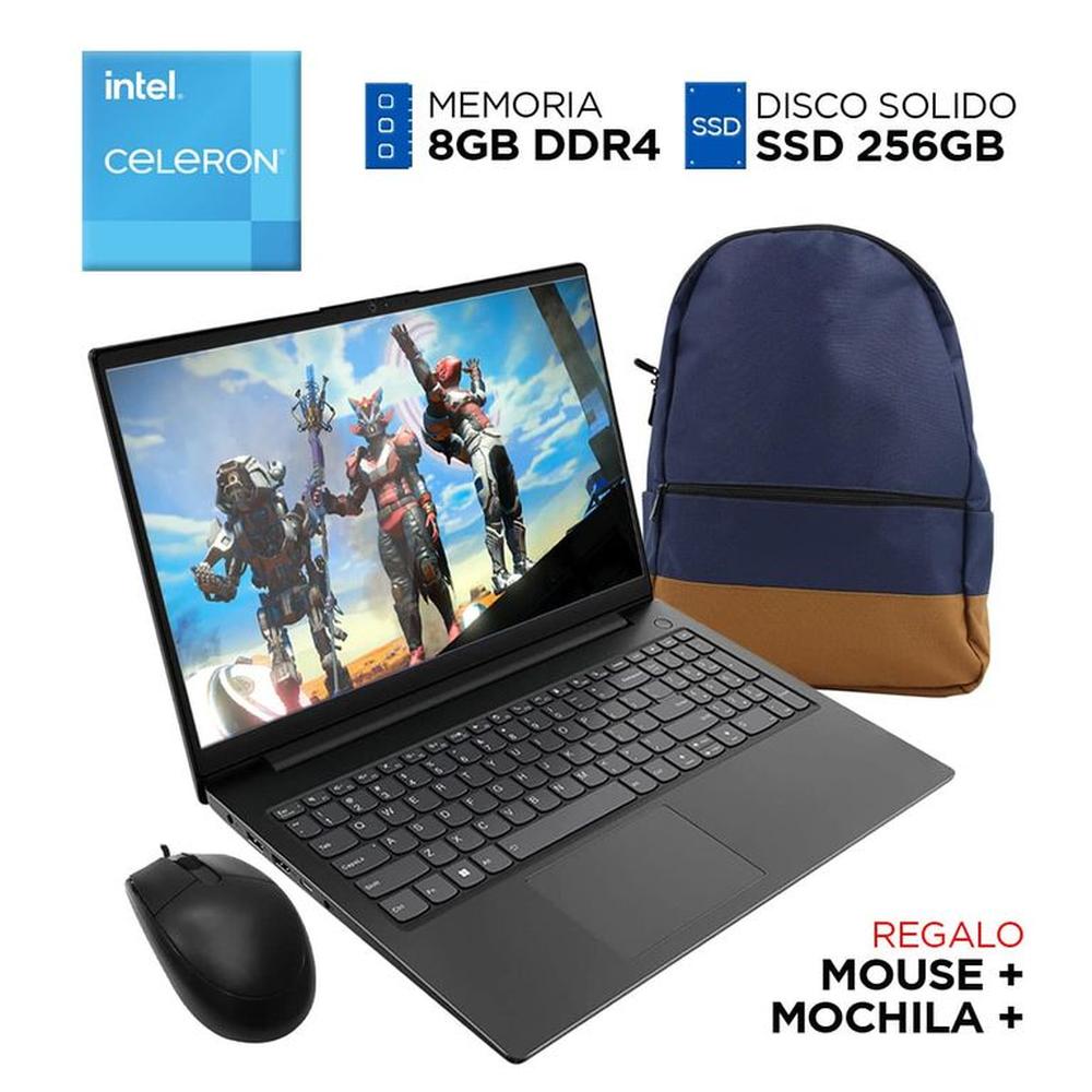 Laptop LENOVO Intel Celeron N4500 RAM 8GB SSD 256GB Pantalla 15,6 pulgadas FULL HD MOCHILA + MOUSE