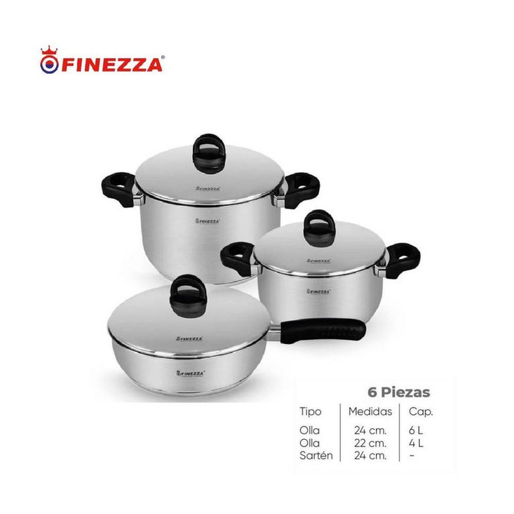 Set de ollas FINEZZA FZ-1048TS de acero inoxidable 6 Pzas
