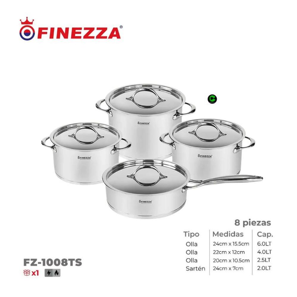 Juego de Ollas Finezza Acero Inoxidable FZ-1008TS 8Piezas