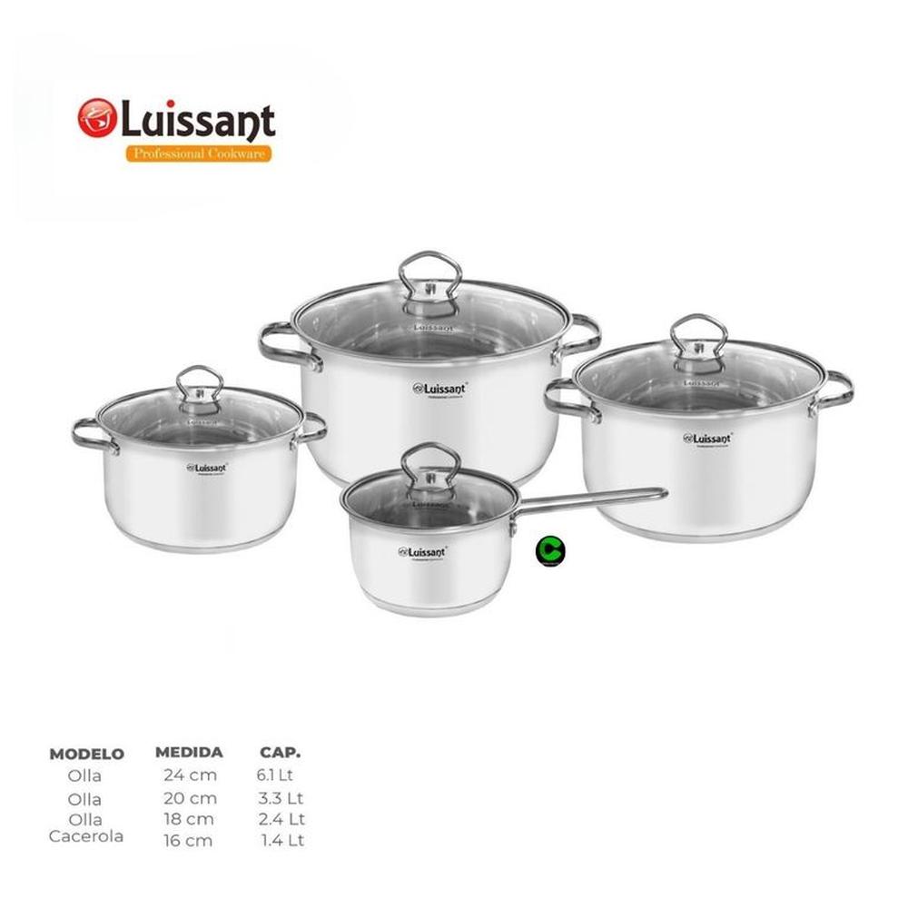 Set de ollas LUISSANT Acero Inoxidable LU-8278E 8 Piezas