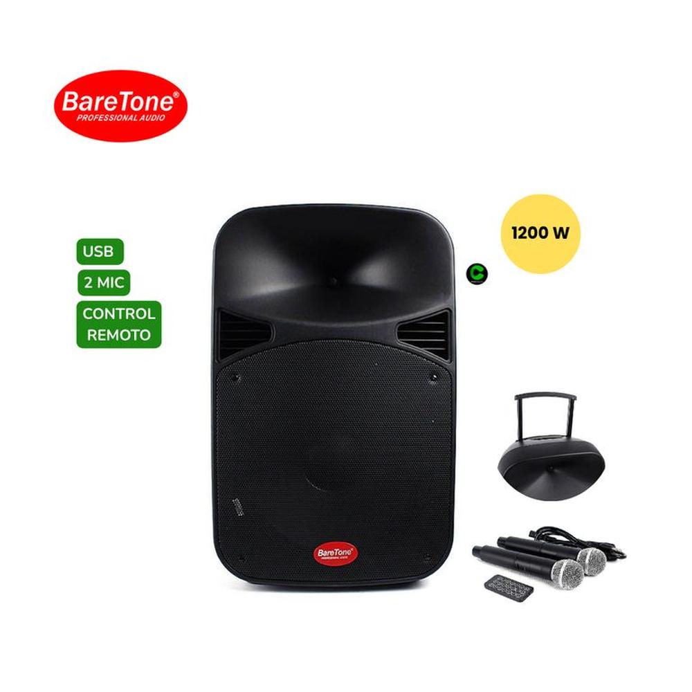 Parlante activo 15 BARETONE MAX-15MHWR 2UHF 1200W