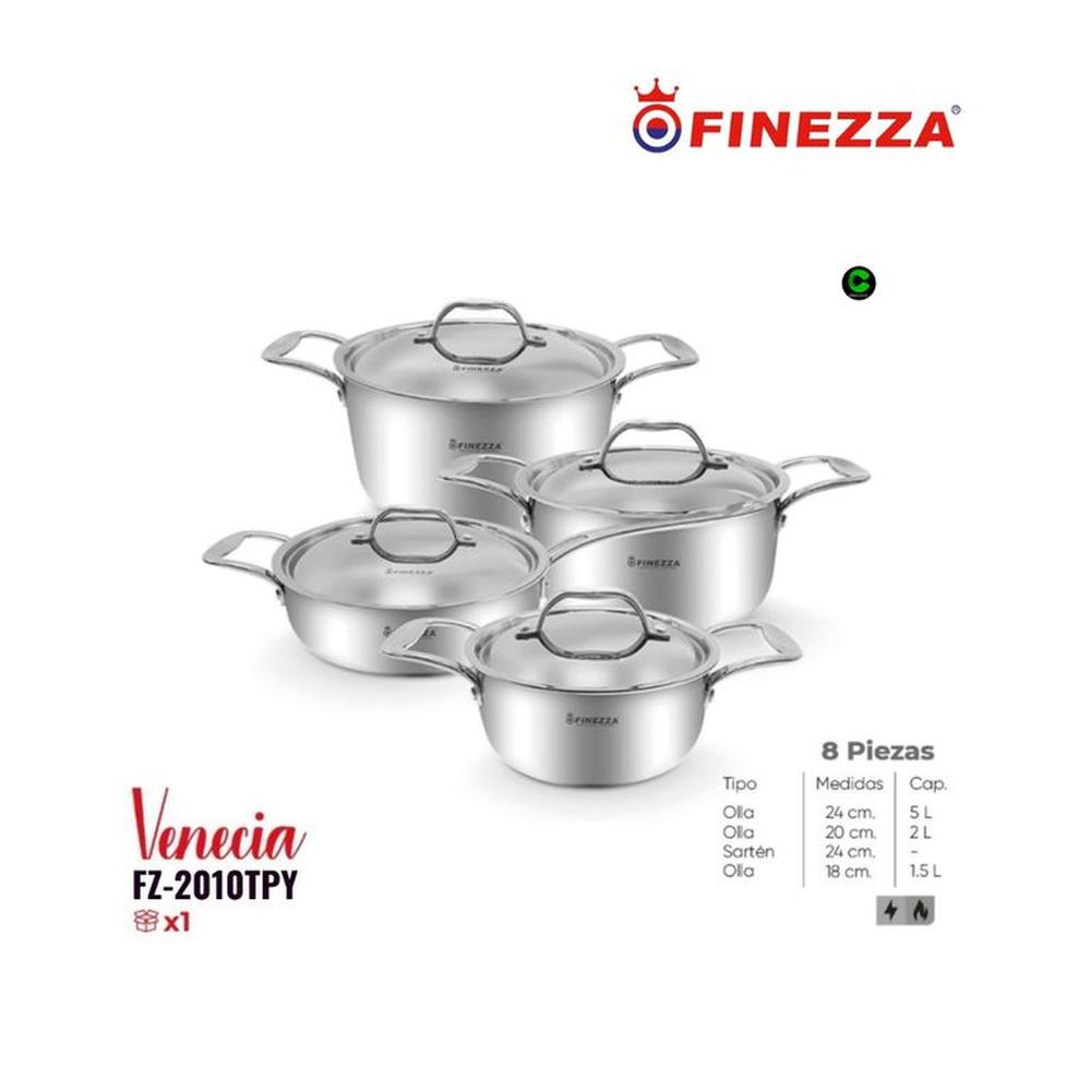 Juego de Ollas de 8 Piezas FINEZZA de Acero Inoxidable FZ-2010TPY