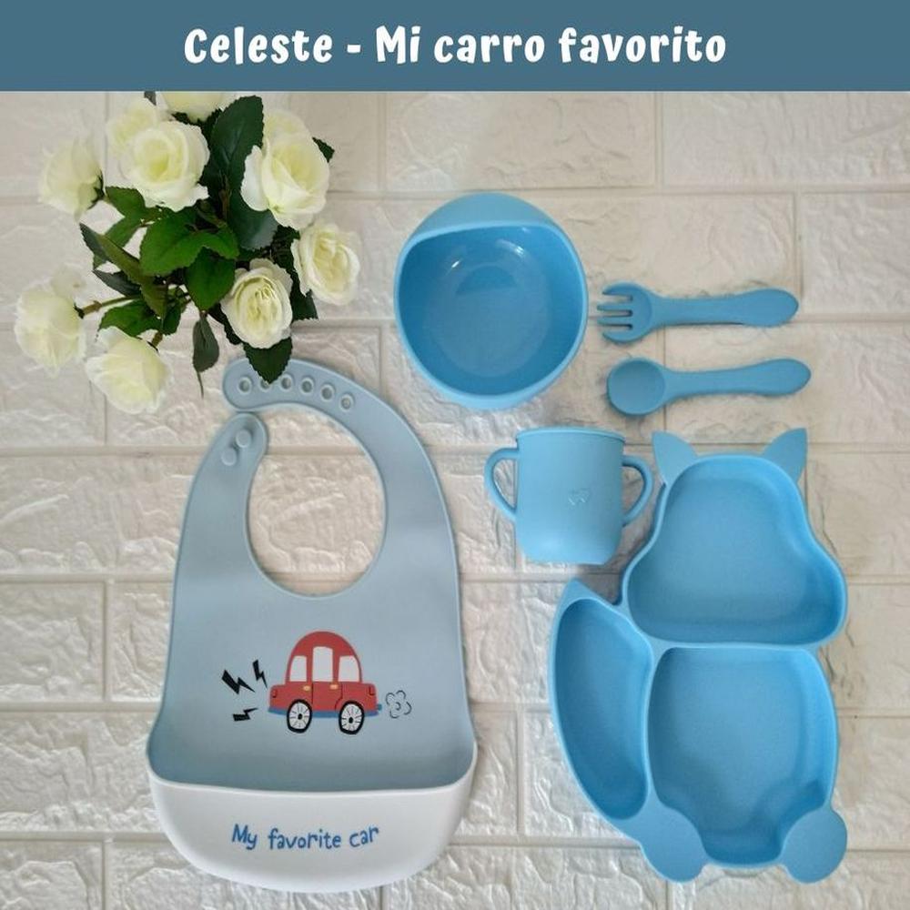Set de platos de silicona para bebé - Celeste Carrito
