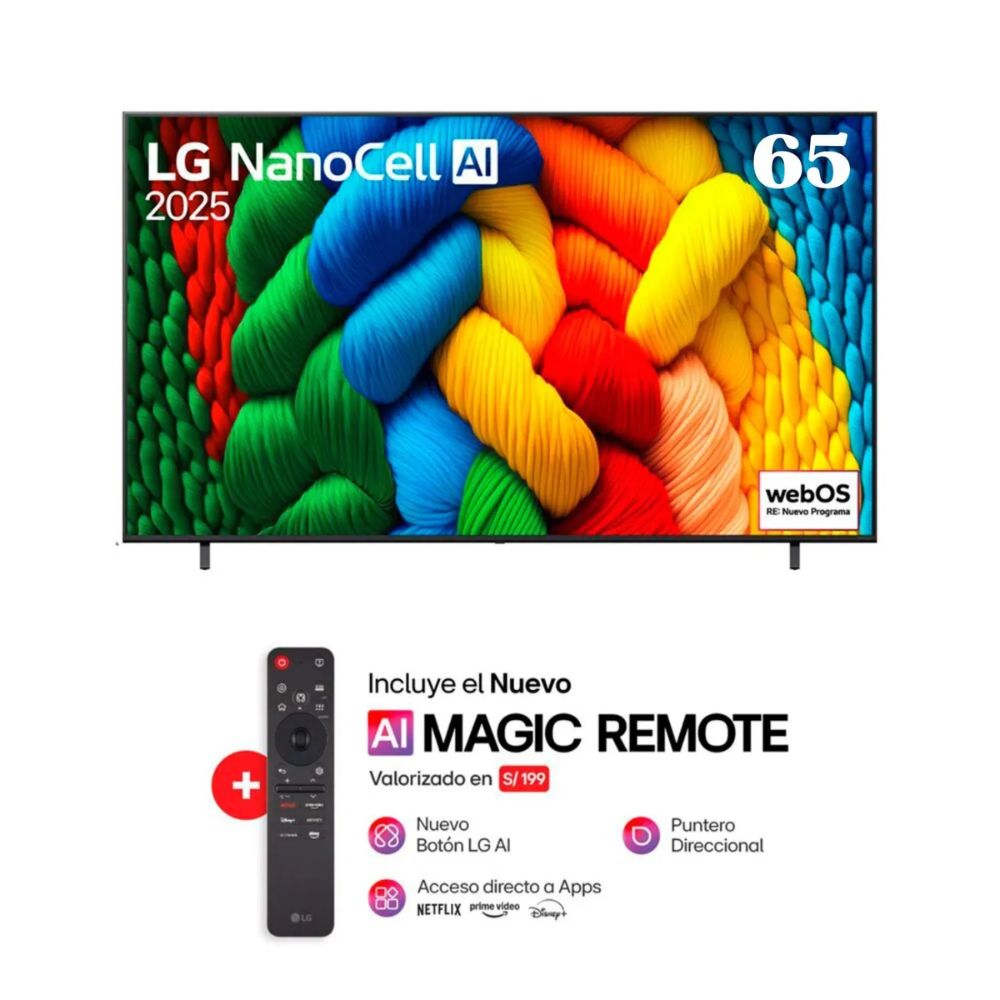 TELEVISOR LG NANOCELL 65"" UHD 4K SMART TV  CON THINQ AI 65NANO80ASA(2025)