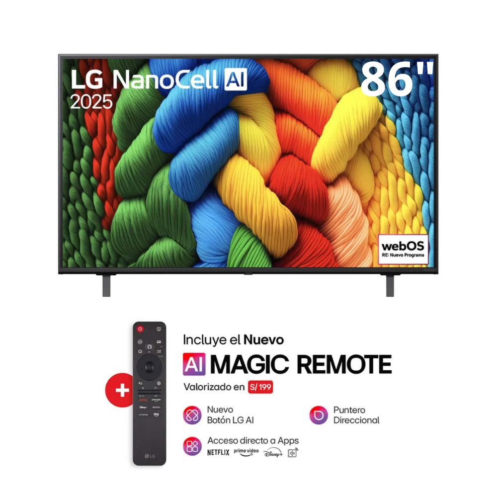 TELEVISOR LG NANOCELL 86"" UHD 4K SMART TV CON THINQ AI 86NANO80ASA(2025)
