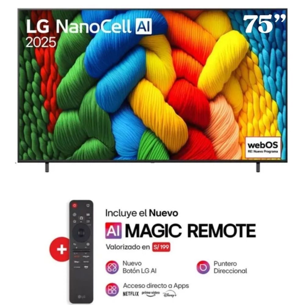 TELEVISOR LG NANOCELL 75"" UHD 4K SMART TV CON THINQ AI 75NANO80ASA(2025)