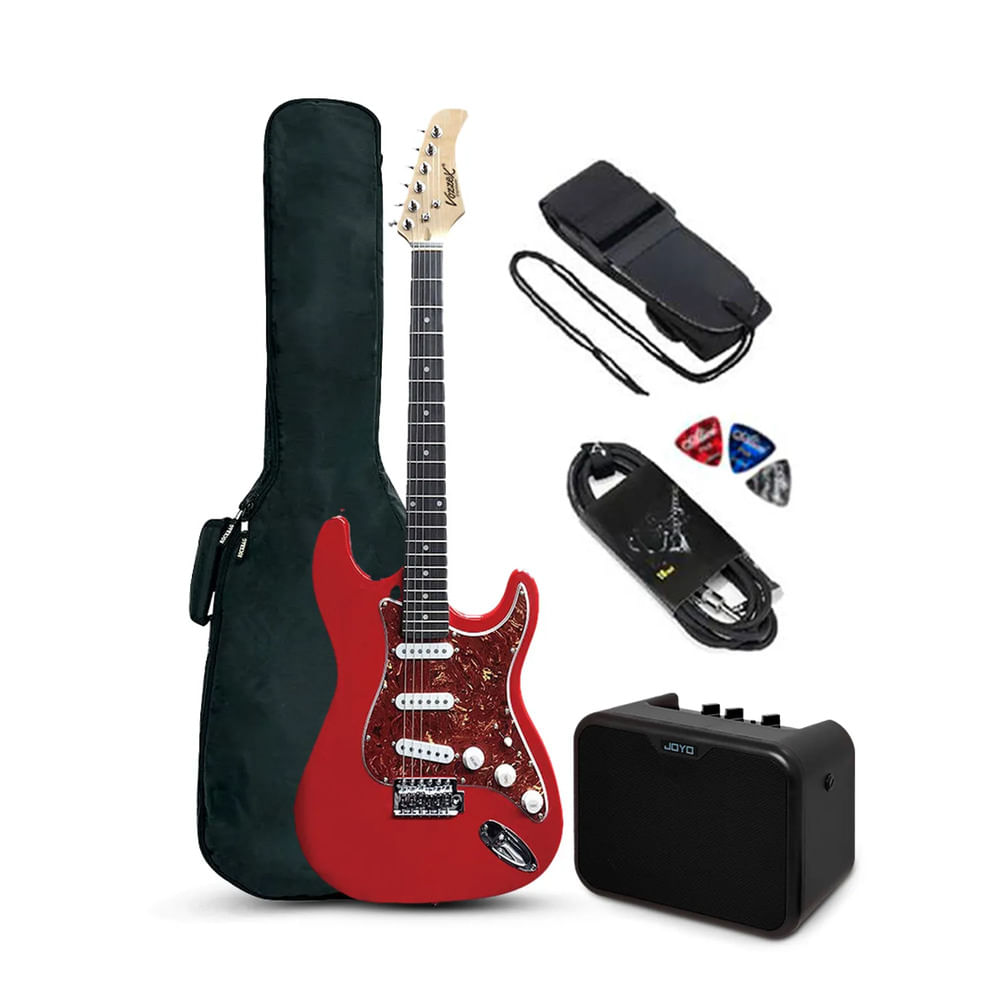 Guitarra Eléctrica Strato Roja con Amplificador Joyo 10W