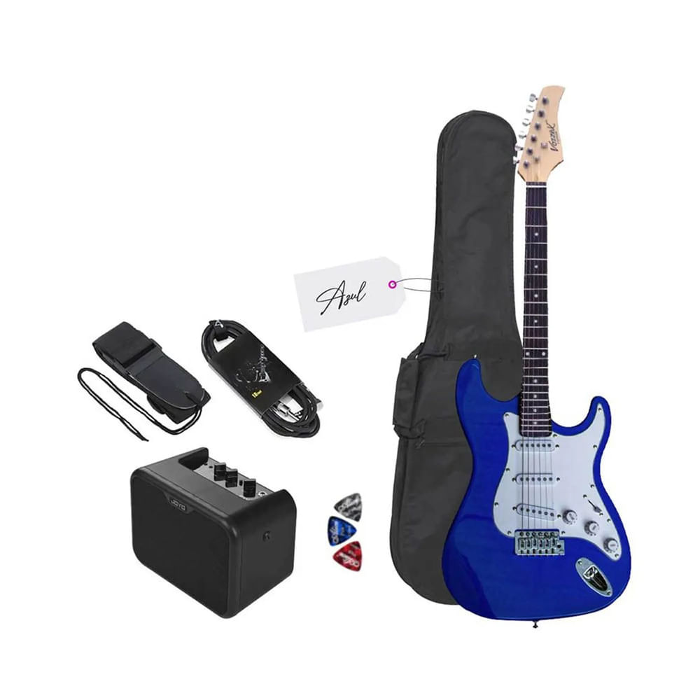 Guitarra Eléctrica Strato Azul con Amplificador Joyo 10W