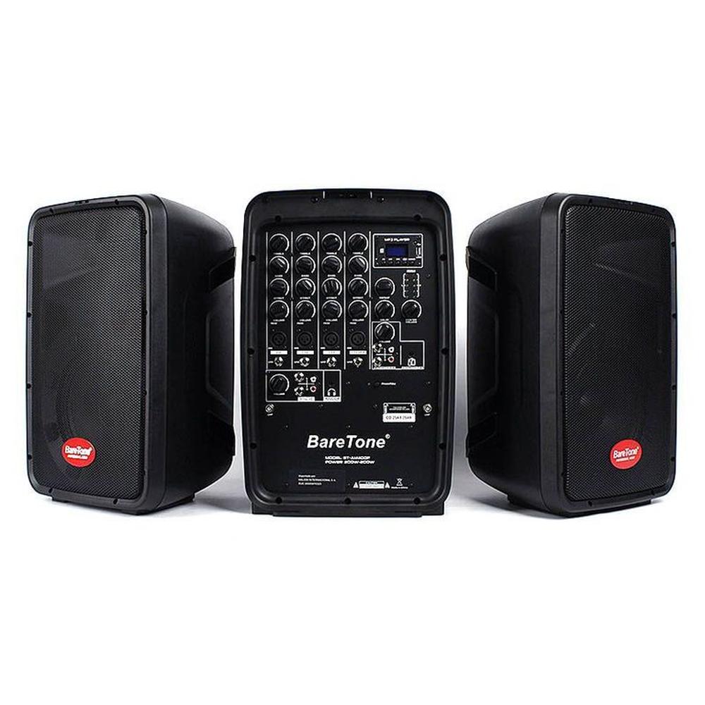 PARLANTE ACTIVO 3 EN 1 BARETONE BT-AM400P DOBLE 8? 2UHF MIC AC/DC