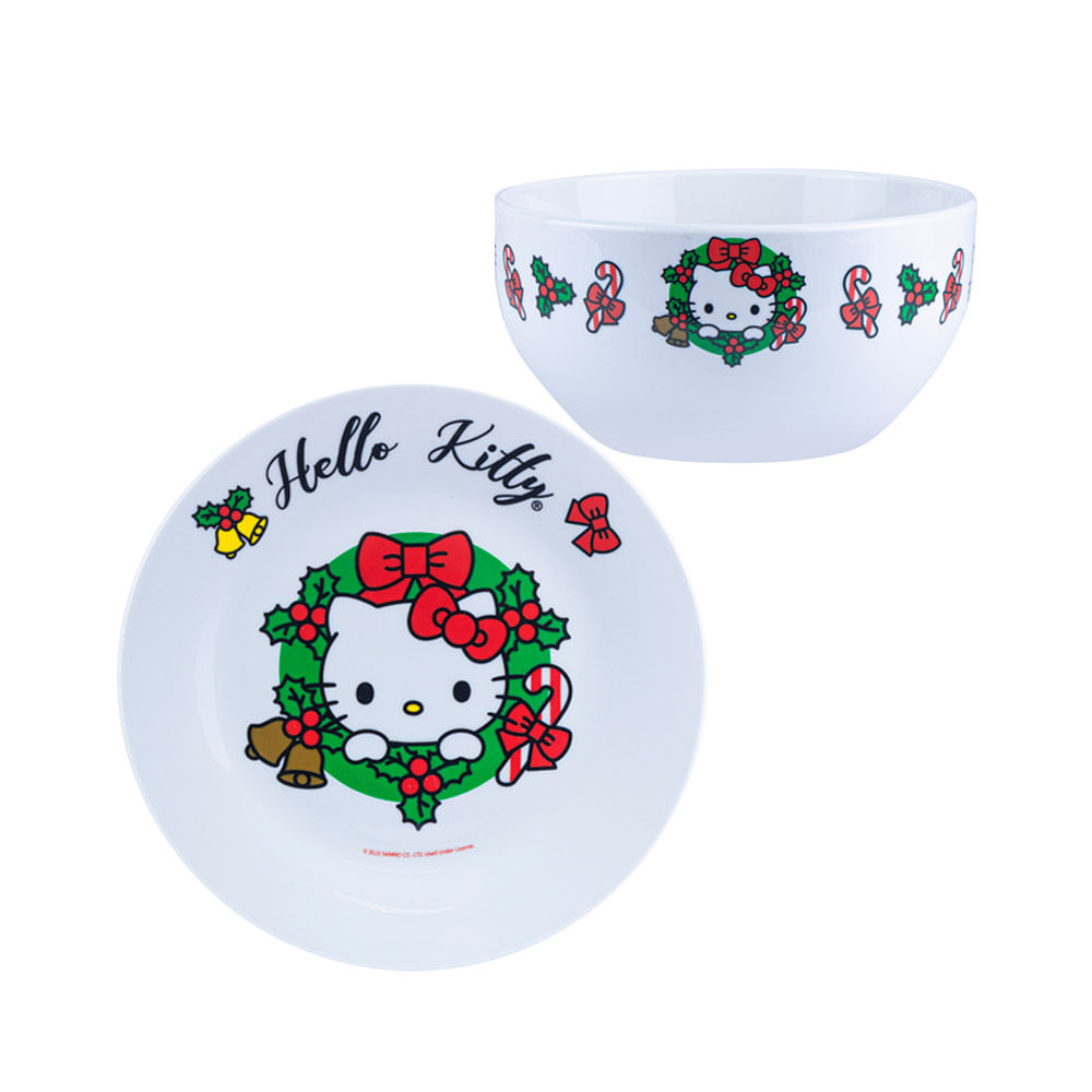 Vajilla Juvenil Ceramica 2Pz Hello Kitty Navidad Scool