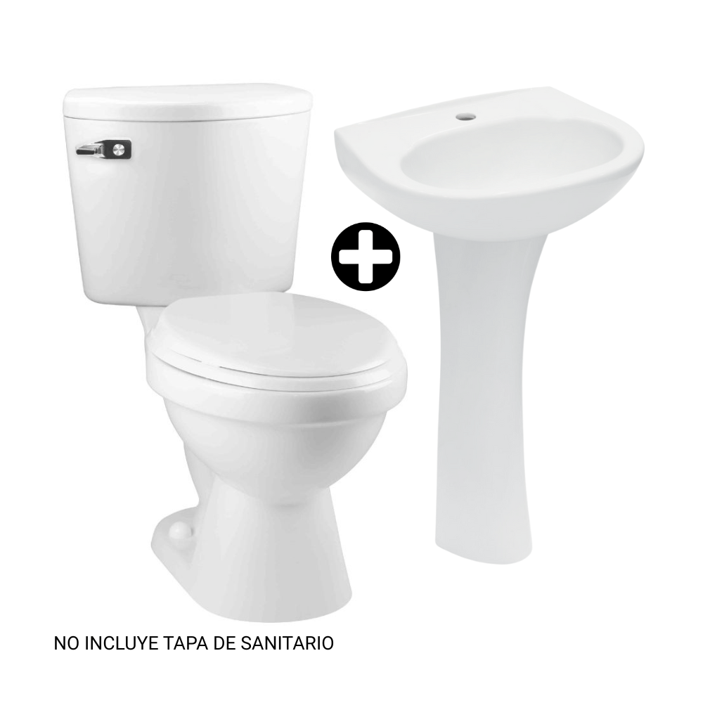 COMBO Inodoro 2 piezas Rapid Jet Manija + Lavatorio Máncora Trebol + Pedestal Universal Blanco Trebol