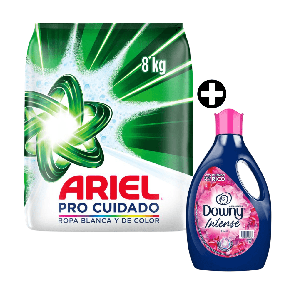 COMBO: Detergente en Polvo Ariel Pro Cuidado 8kg + Suavizante Downy Floral 2.6L