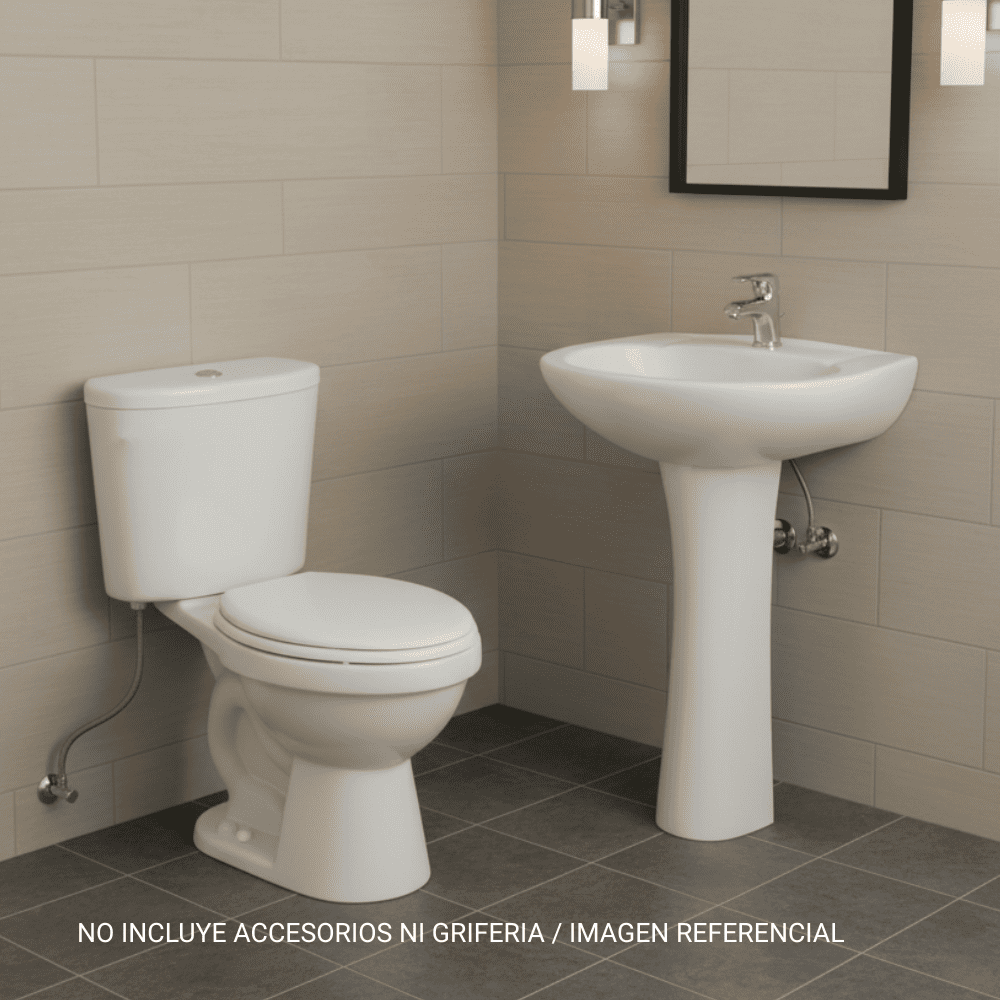 COMBO: Inodoro 2 piezas Rapid Jet Premium Pulsador + Lavatorio Máncora Blanco Trebol + Pedestal Universal Blanco Trebol