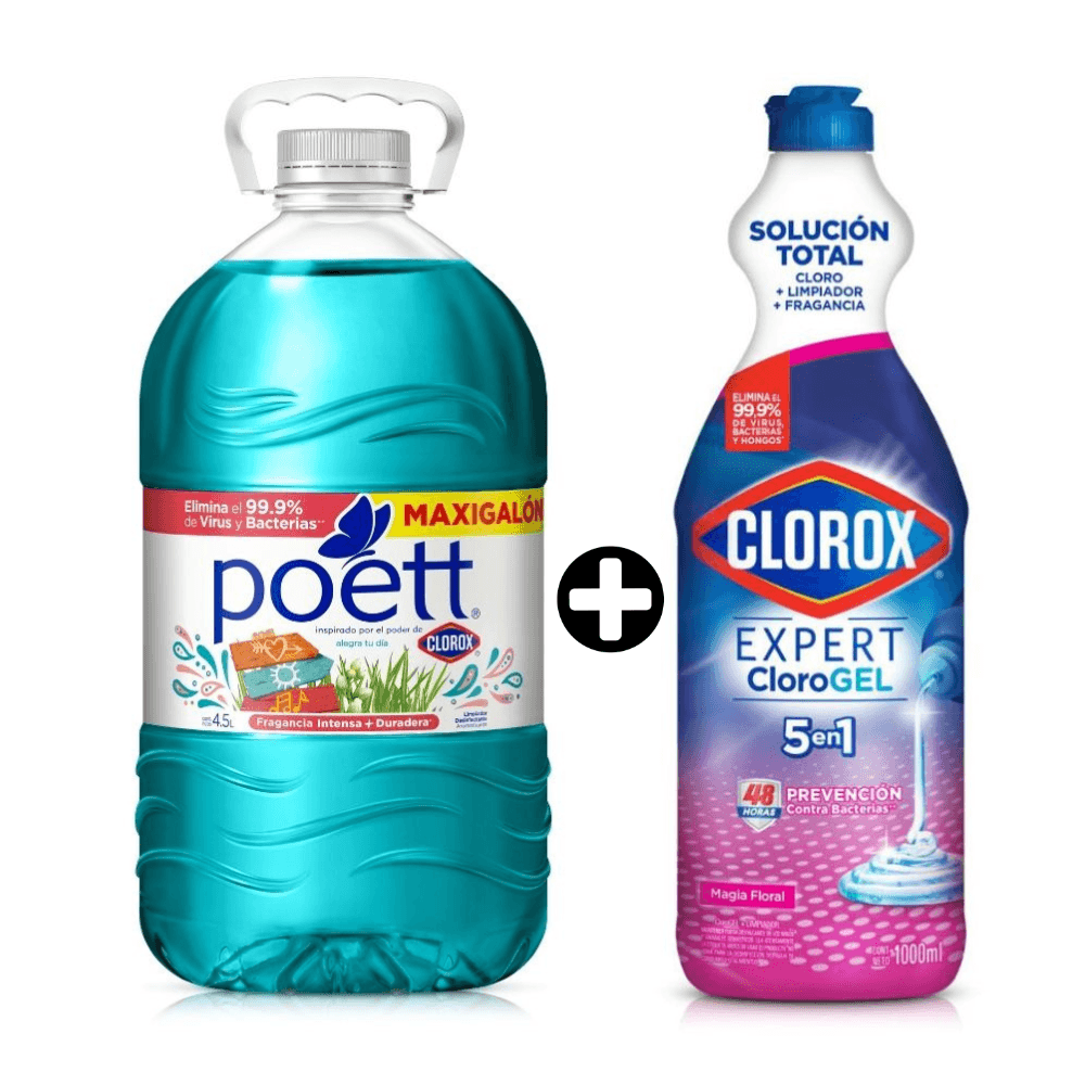 COMBO: Limpiador Poett Alegra tu día 4.5L + Lejía Gel Clorox Floral 1L