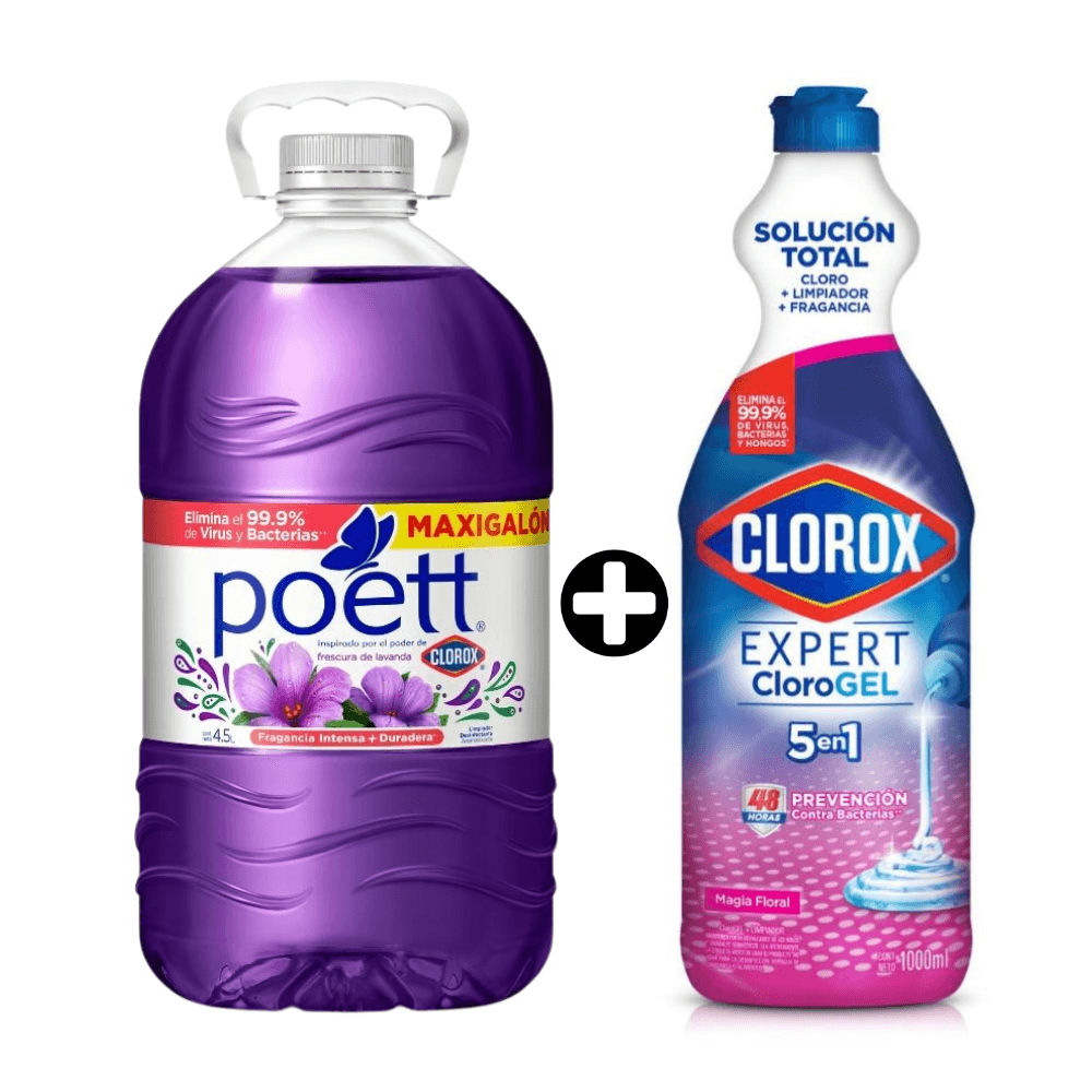 COMBO: Limpiador Poett Lavanda 4.5L + Lejía Gel Clorox Floral 1L