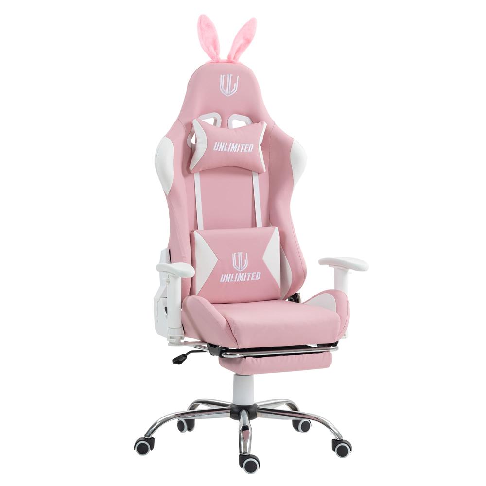 Silla Gamer Ergonómica Hera Pink Bunny Posapies 180° Masajeador Lumbar